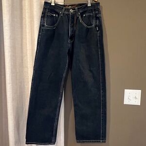 Noiz Jeans Embroidered Y2K Baggy Skater Dark Wash, Size 34x32